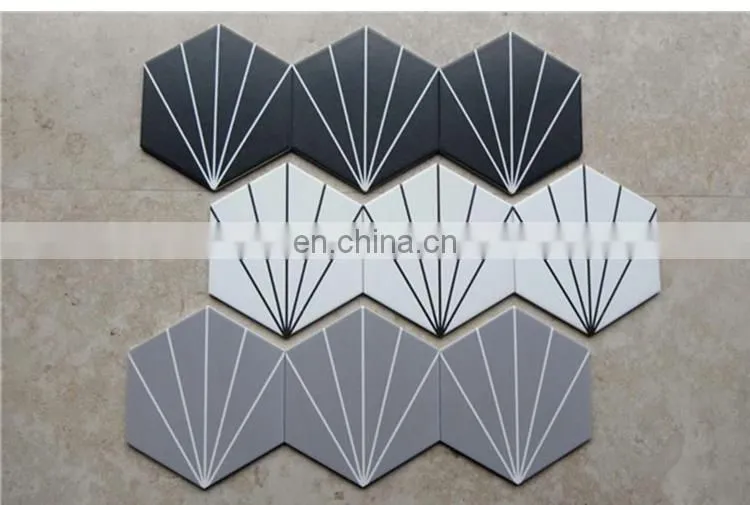 hexagonal brick 230*200*115 mm black and white rays pattern classic tea bar clear bar anti-slip wall tile floor tiles