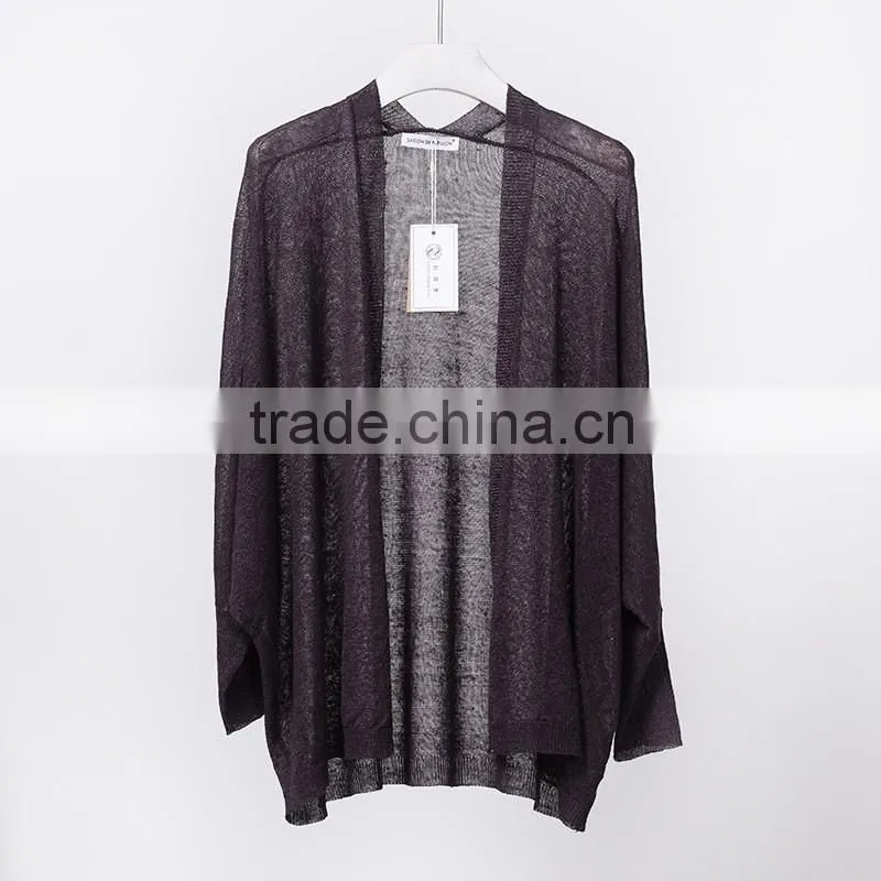 Summer Korean style slim looking bat sleeve linen sweater cardigan air conditioning sunscreen flax shirt for women
