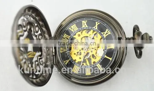 Vintage pocket watch japan movt mechanical pocket watch black metal suite gold analog digital movt