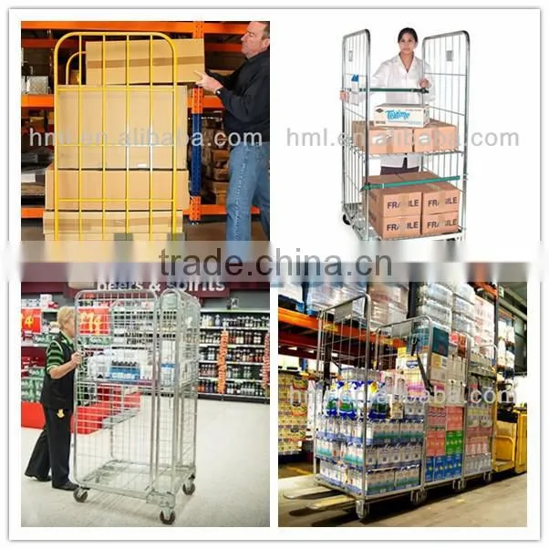 Industrial wire mesh roll container trolley