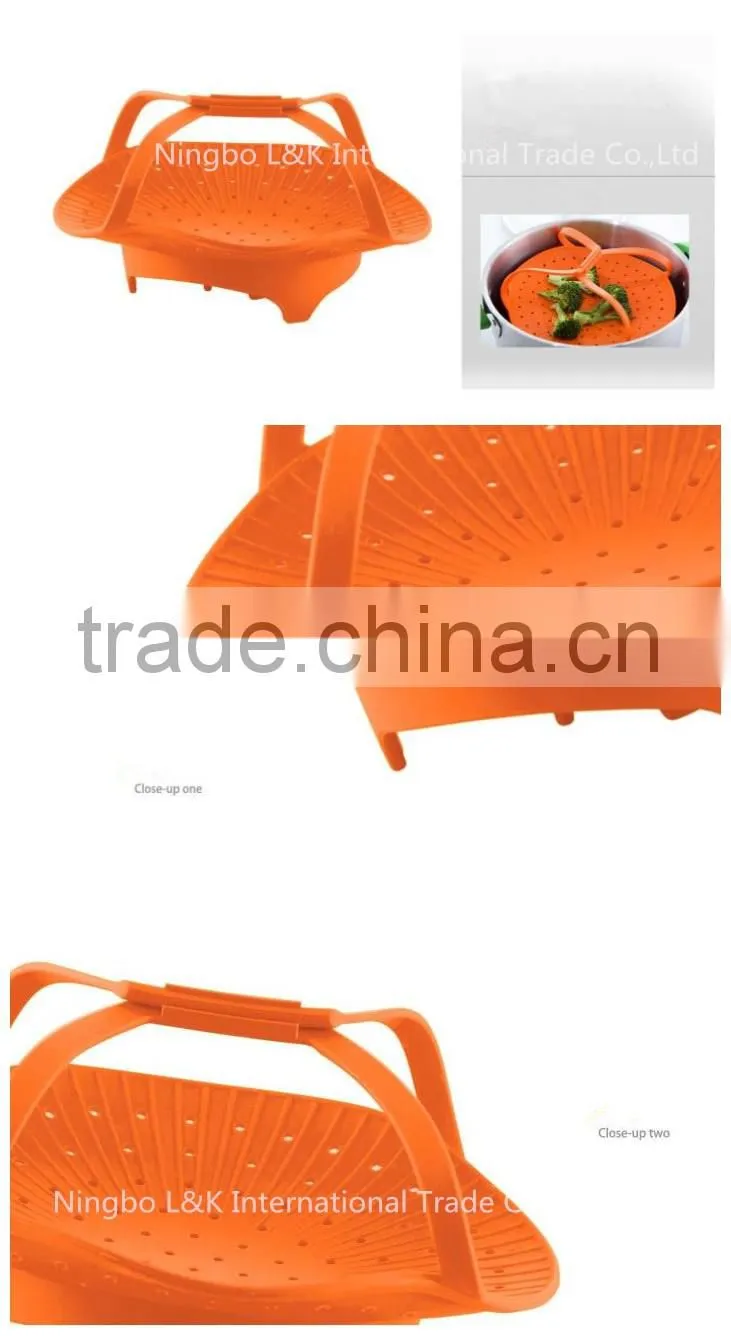Promtional microwave silicone vegetable steamer with handles