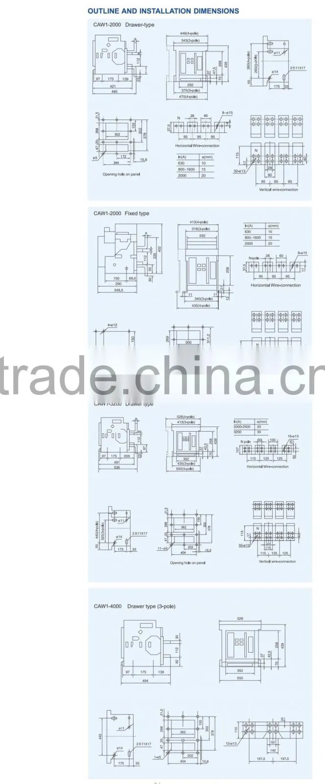CAW1 series 3/4 poles draw out frame intelligent universal air circuit breaker