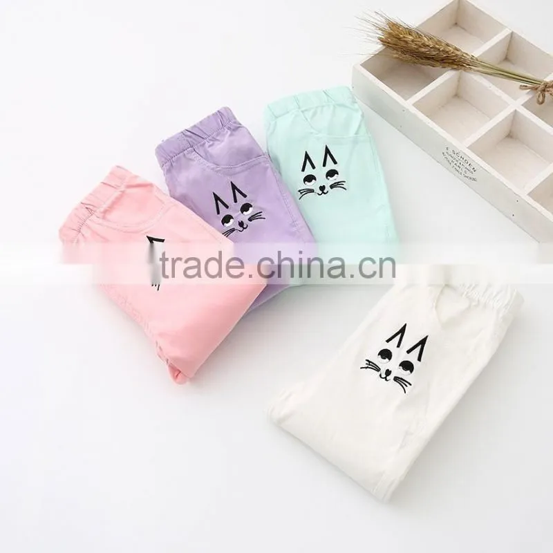 New Cute Baby Girl Clothes 2016 New Summer Girl Cream Color Pants Lovely Little Girl Cats Trousers Pencil Pants
