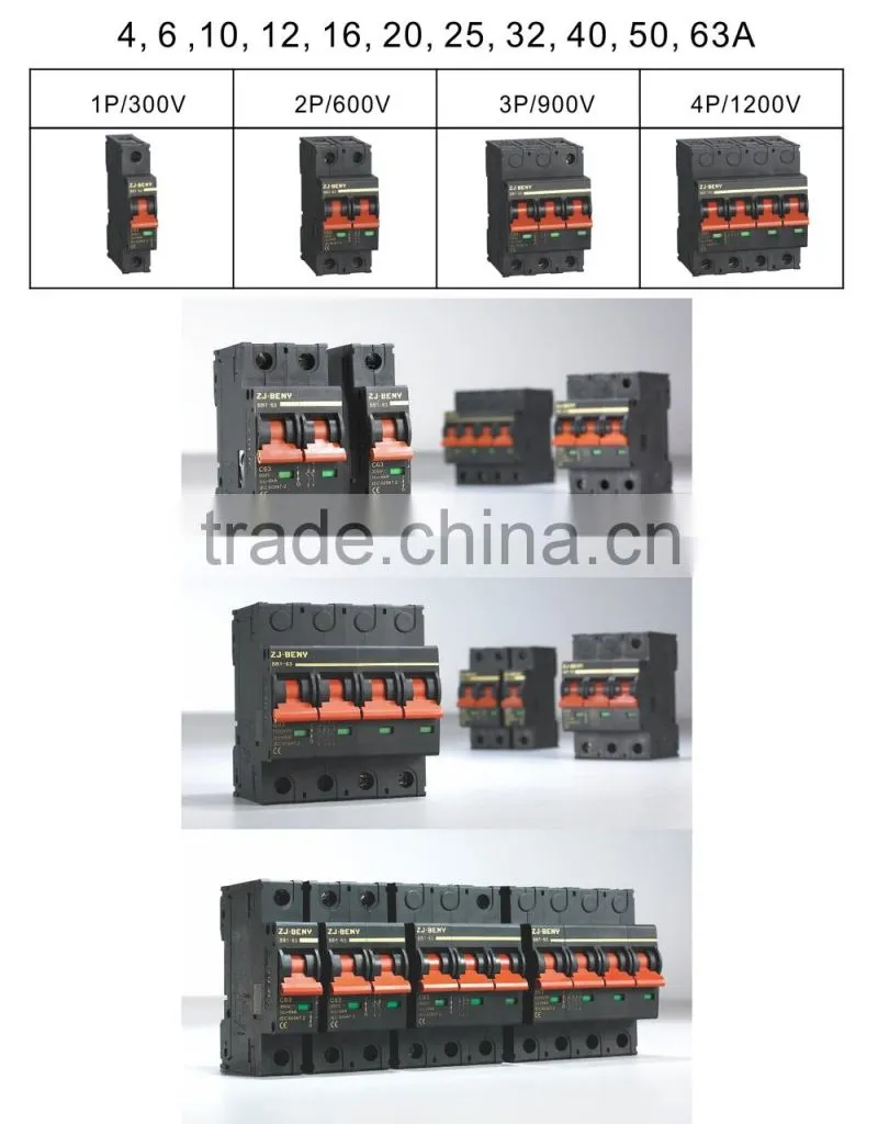 1P/2P/3P/4P dc circuit breaker 1200V