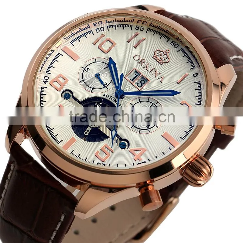 Tourbillon Skeleton Men Wrist Watch Rose Gold Men Automatic Mechanical Watch WM374