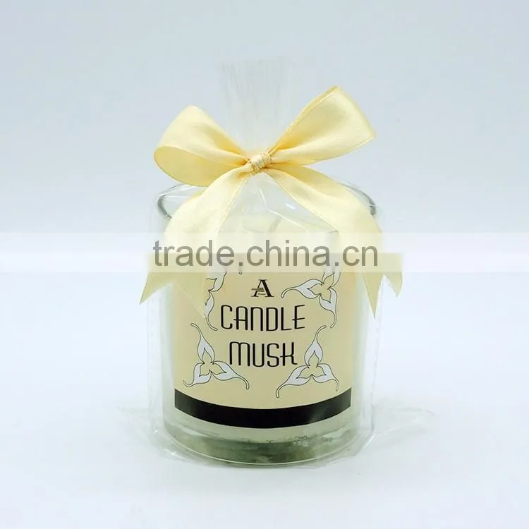 black glass candle jar,black candle holder with color ribbon