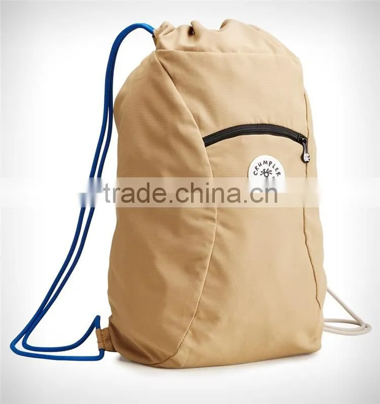 custom your logo khaki polyester gym bag drawstring backpack
