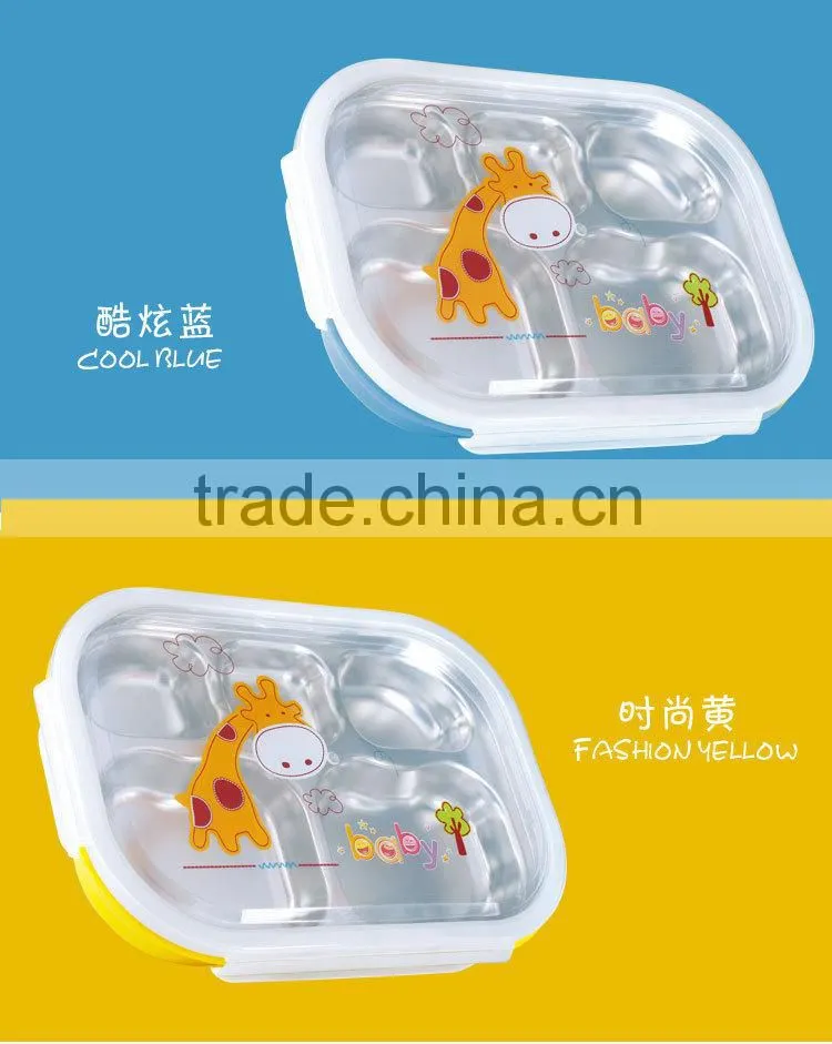 stainless steel square insulated food packaging lunch box with pp plastic cover for children