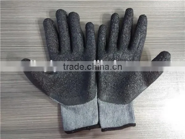 10 gauge cut resistant black latex coated cotton gloves with wrinkle