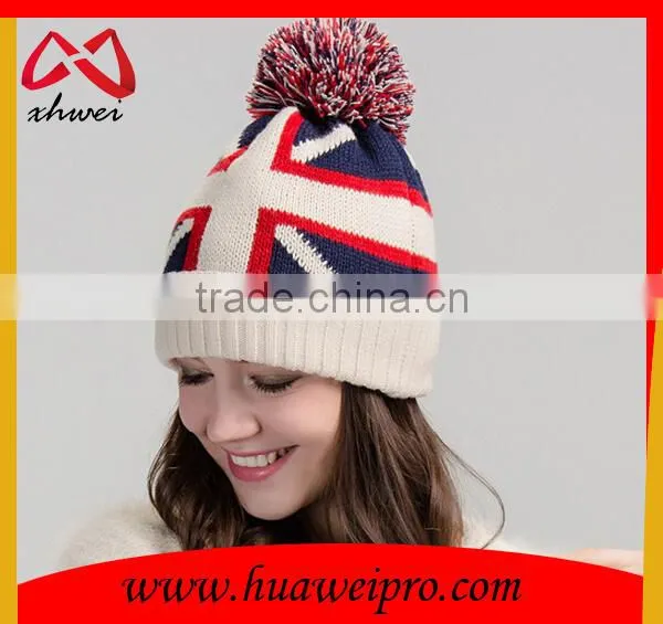 Wholesale jacquard British national flag hat knitting beanie hat slouchy