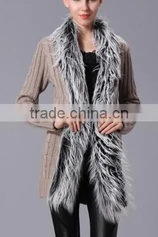 fashion and warm ladies fur collar cardigan sweater