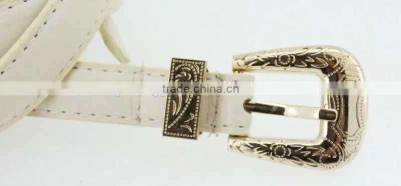 2015 fashion dress PU leather belt with shiny gold buckles in YiWu factory