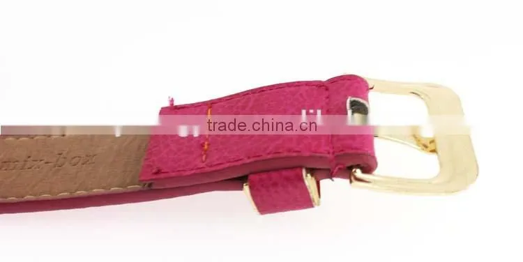 2015 Women's fashion Pink PU leather belts women with smooth gold buckle belt