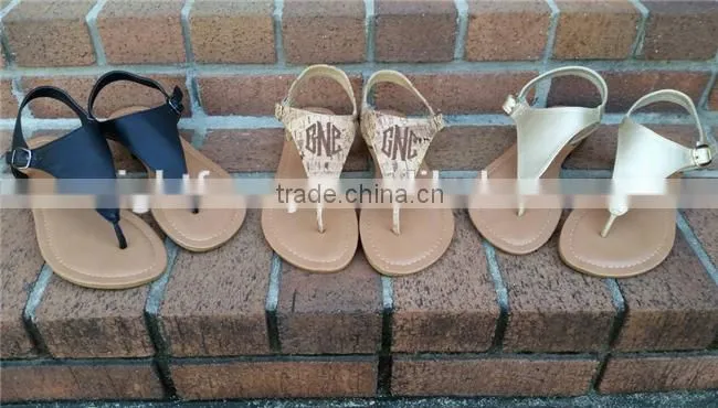 New Womens T-Strap Flat Flip Flop Monogrammed Sandals