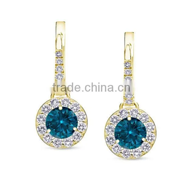 2016 925 sterling silver White Gold Blue Diamond Lever back stud earrings ladies earrings designs pictures