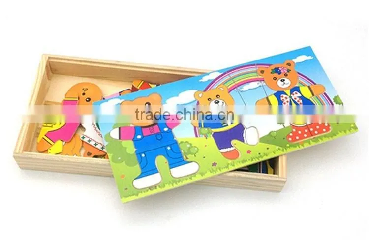wooden bear dress family animal puzzle for kids