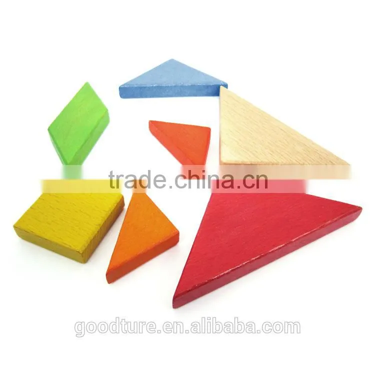 2015 Hot Sale Wooden IQ Intelligent Puzzle Tangram Seven Pieces Puzzle Model Number GAD1132