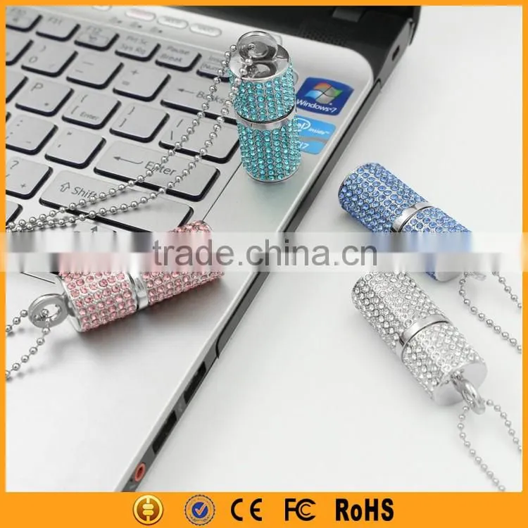 Silver Cylindrical Crystal Pendrive 8GB 16GB 32GB Crystal USB Drive