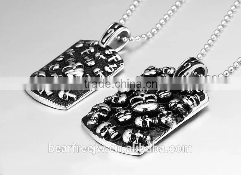 Men's Stainless Steel Gothic Skull Dog Tag Biker Pendant Necklace with 24" Link Chain