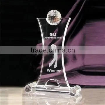 Wholesale custom round shape crystal glass golf trophy plaque for sports souvenir