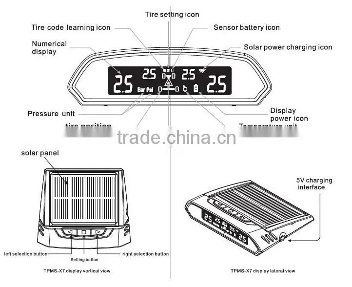 Solar Power tpms, hot selling solar charging Tire Pressure Monitoring System