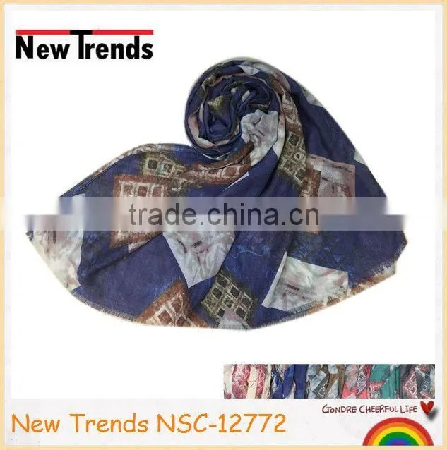 Fashion magic cube printing cotton scarf for girls