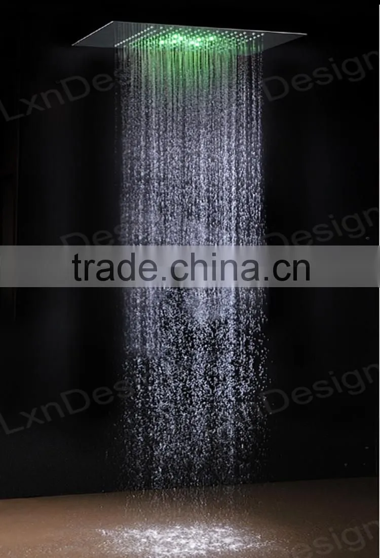 chrome finish led shower faucet embed ceiling square shower set stainless steel shower head with led hydro power lights
