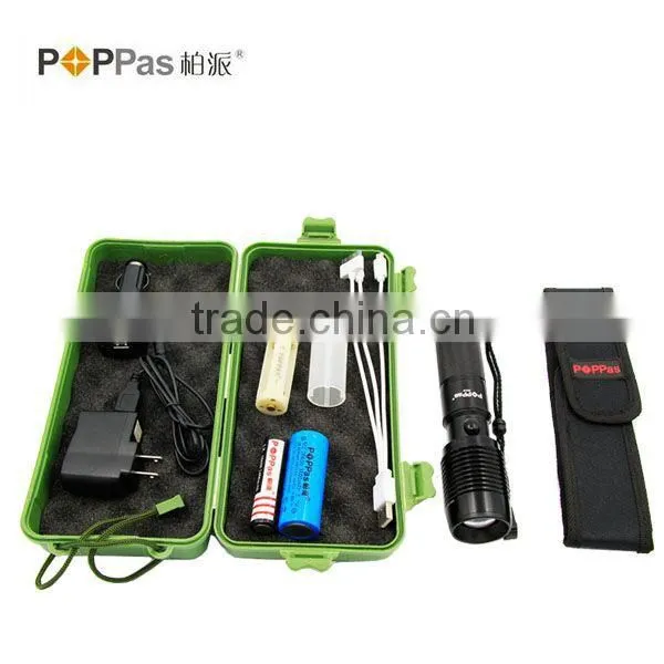 POPPAS 6618 High Power XML T6 Led Aluminium USB 5 pin Rechargeable Zoomable LED Flashlight Torch Set
