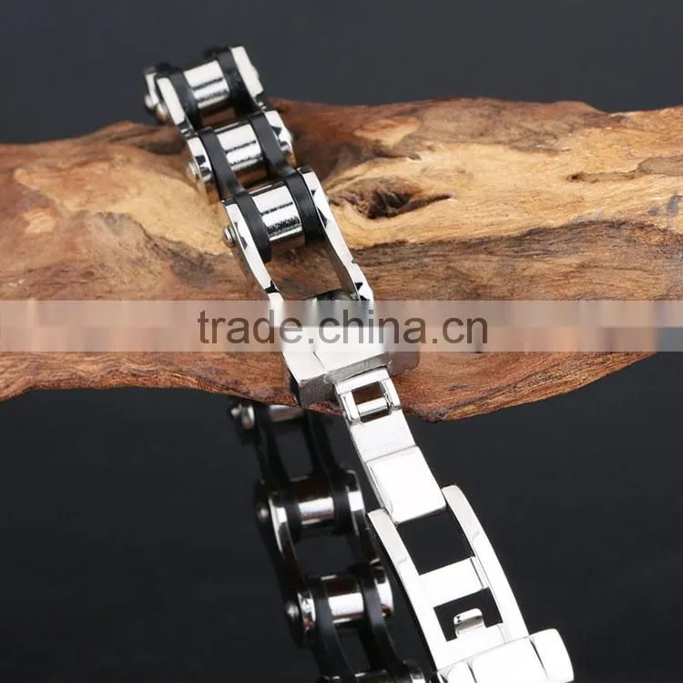Fashion new design men's bracelet stainless steel top quality silver bike chain style finger chain ring bracelet