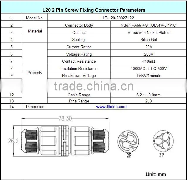 outdoor lighting cable connector 2 pin waterproof screw connector