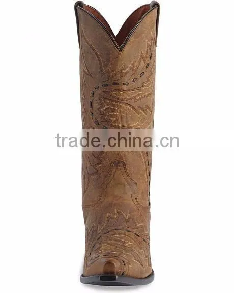 Distressed Bay Apache leather detailed with black leather stitching western cowboy boots wholesale
