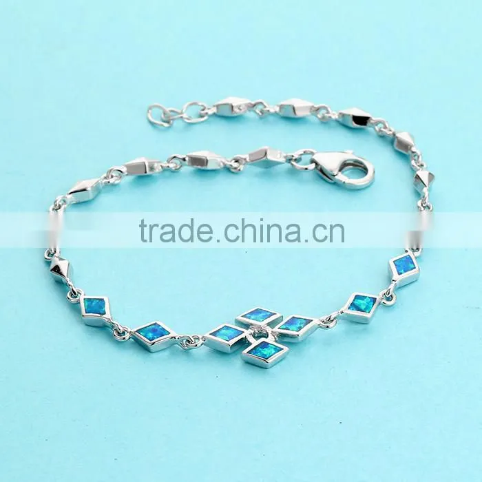 925 Sterling Silver Blue Opal Bracelet For Men Fine Jewelry SBI182W