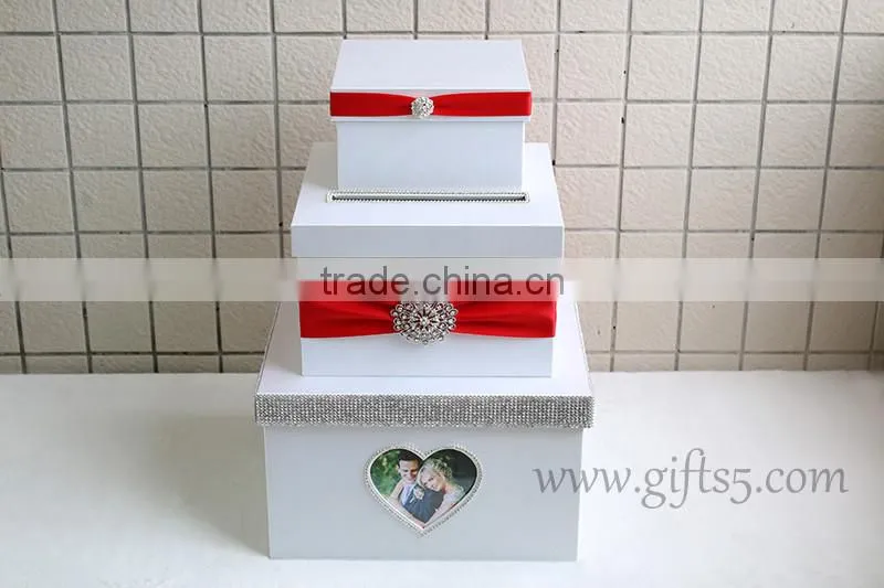 Elegant 3 tier white wedding card box wholesale