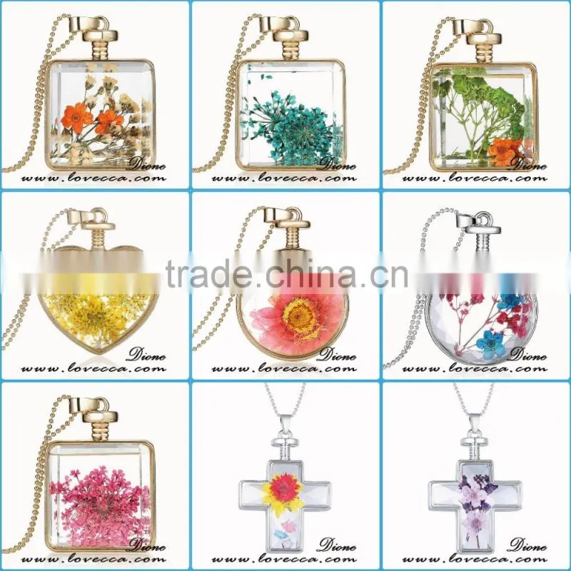 Real dry flower glass locket necklace pendant terrarium necklace