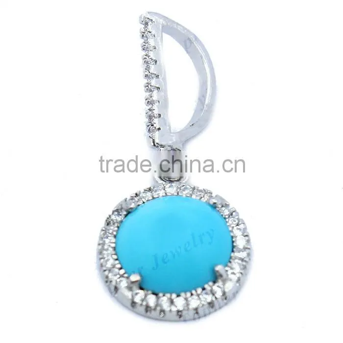 Wholesale Sterling Silver Turquoise Pendant, silver jewelry round brilliant cut pendant