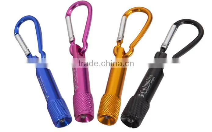 1LED Rotate switch aluminum carabiner keychain flashlight custom plush keychain