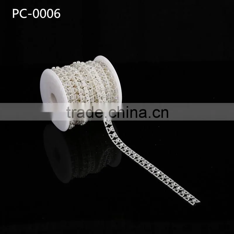 Bling bling decorative rhinestone trim pearl bridal head rhinestone chain