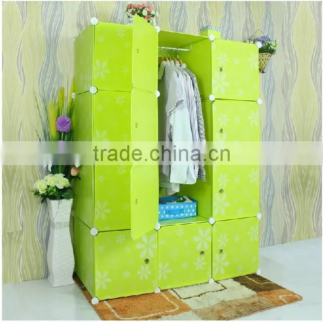 12 cubes Black pattern Plastic storage cabinet with clothes pole