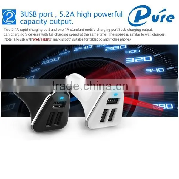 Mobile phone accessory car charger usb 5v/5.2A car usb charger,wholesale usb car charger adapter with blue LED indication