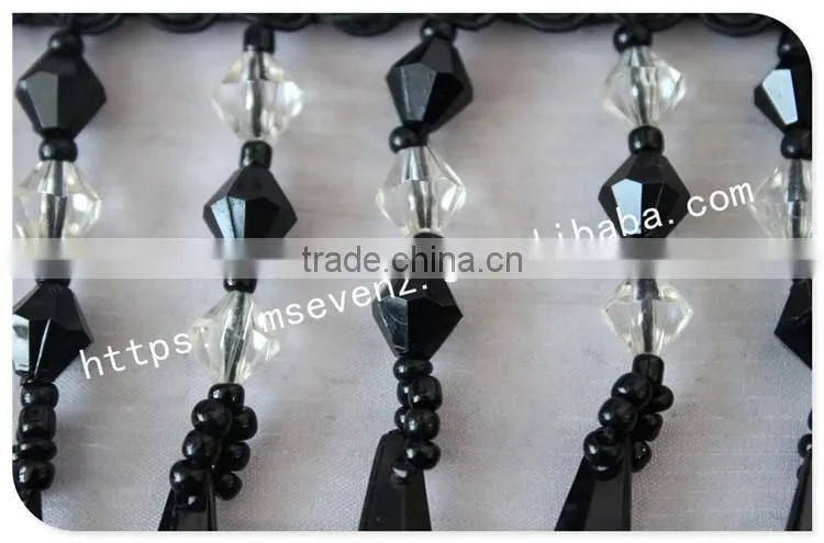High quality 8cm width black handmade wholesale rhinestone trim fringes