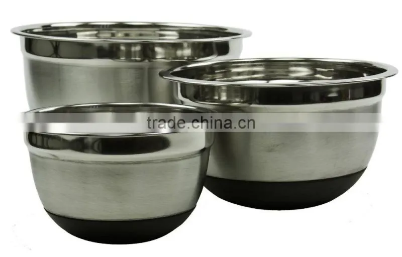Set of 3 | Stainless Steel Mixing Bowls w/ Non-Skid Silicone Bottoms