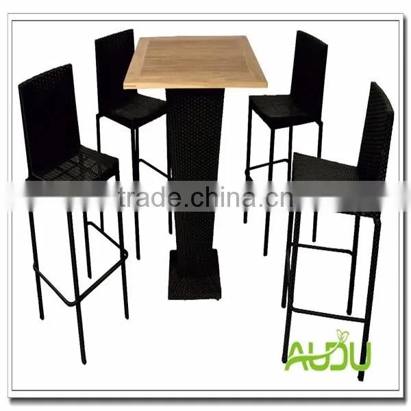 Audu Patio Bar Set/Patio 5 Pieces Knock Down Wood Bar Table Set