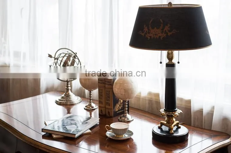 Black jade brass decorative living room table lamp with lampshade