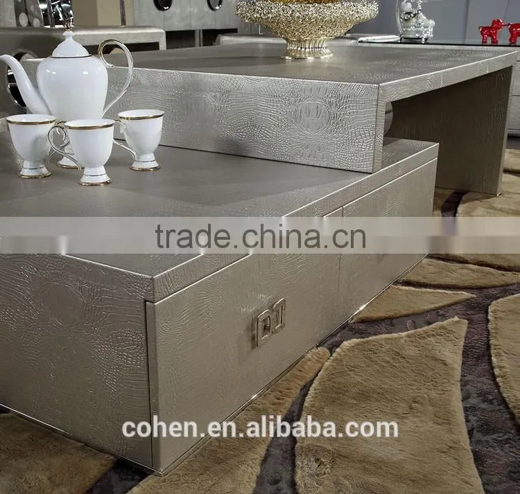2016 modern design removable stylish new center table coffee table covered by PU for stainless steel furniture