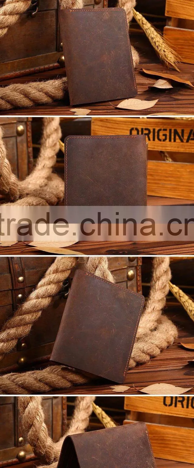 Wholesale new fashion full grain top layer leather men wallet with customized logo