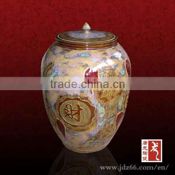 Red glazed high quality handpainted ceramic pickle jar chinese made for home decoration