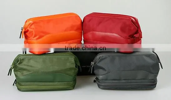 Fashion PU+polyester folding men toiletry bag for travel