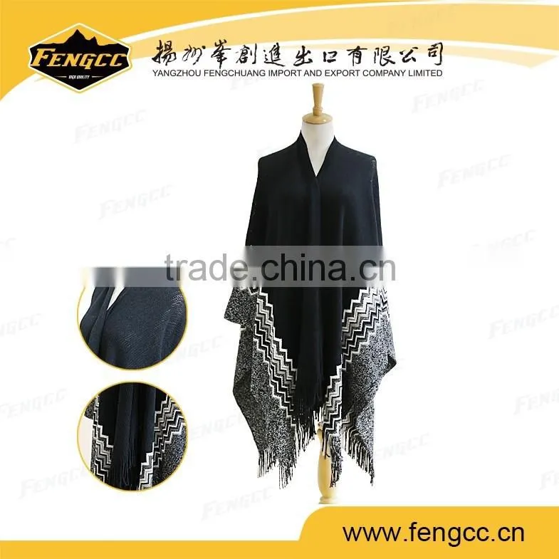 Fashion autumn snow ladies tassel peruvian ponchos in navy color