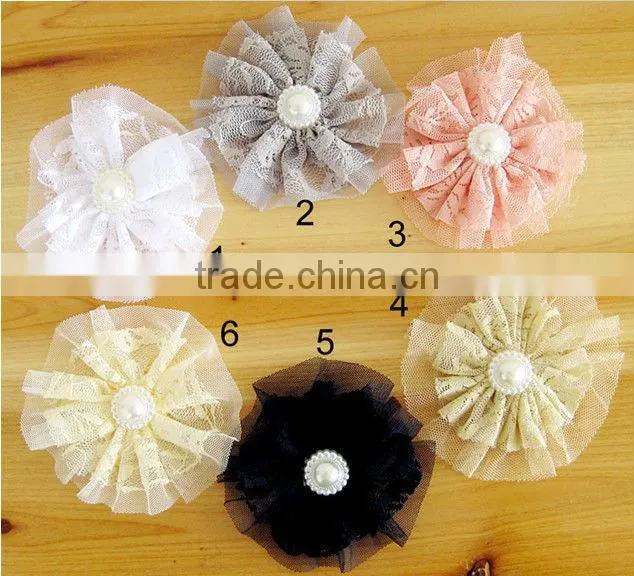 CF0730 baby girls custom wholesale pearl center chiffon rosette butterfly hair bow