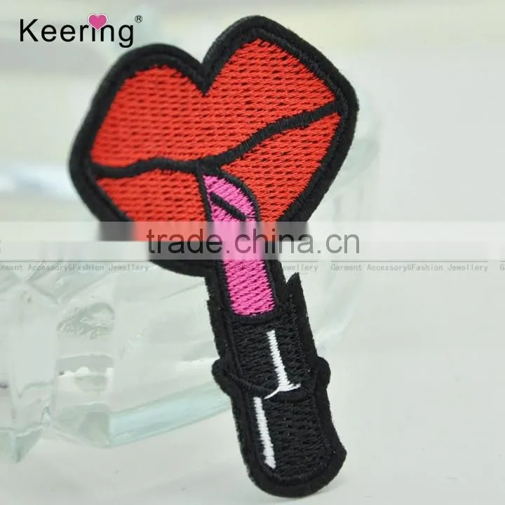 3D colorful fashionable lip custom embroidery textile patches WEF-076